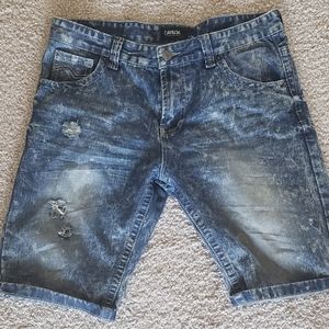 Men's Carbon Relaxed Distressed Shorts Size- 34 Color - Blue